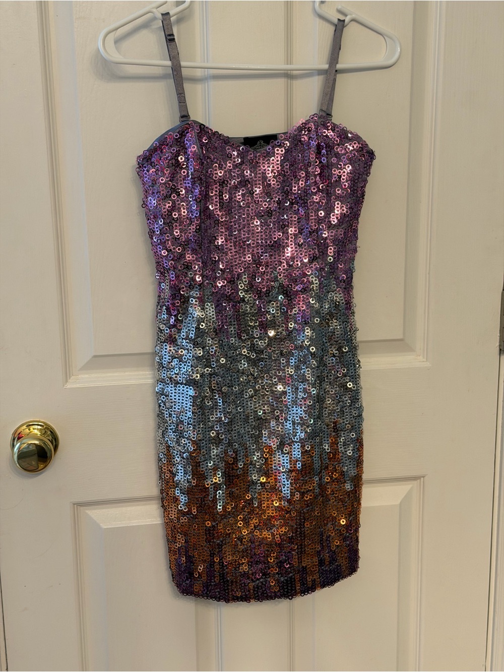 Angie Purple to Silver Sequin Ombre Mini Dress with Bronze Accents